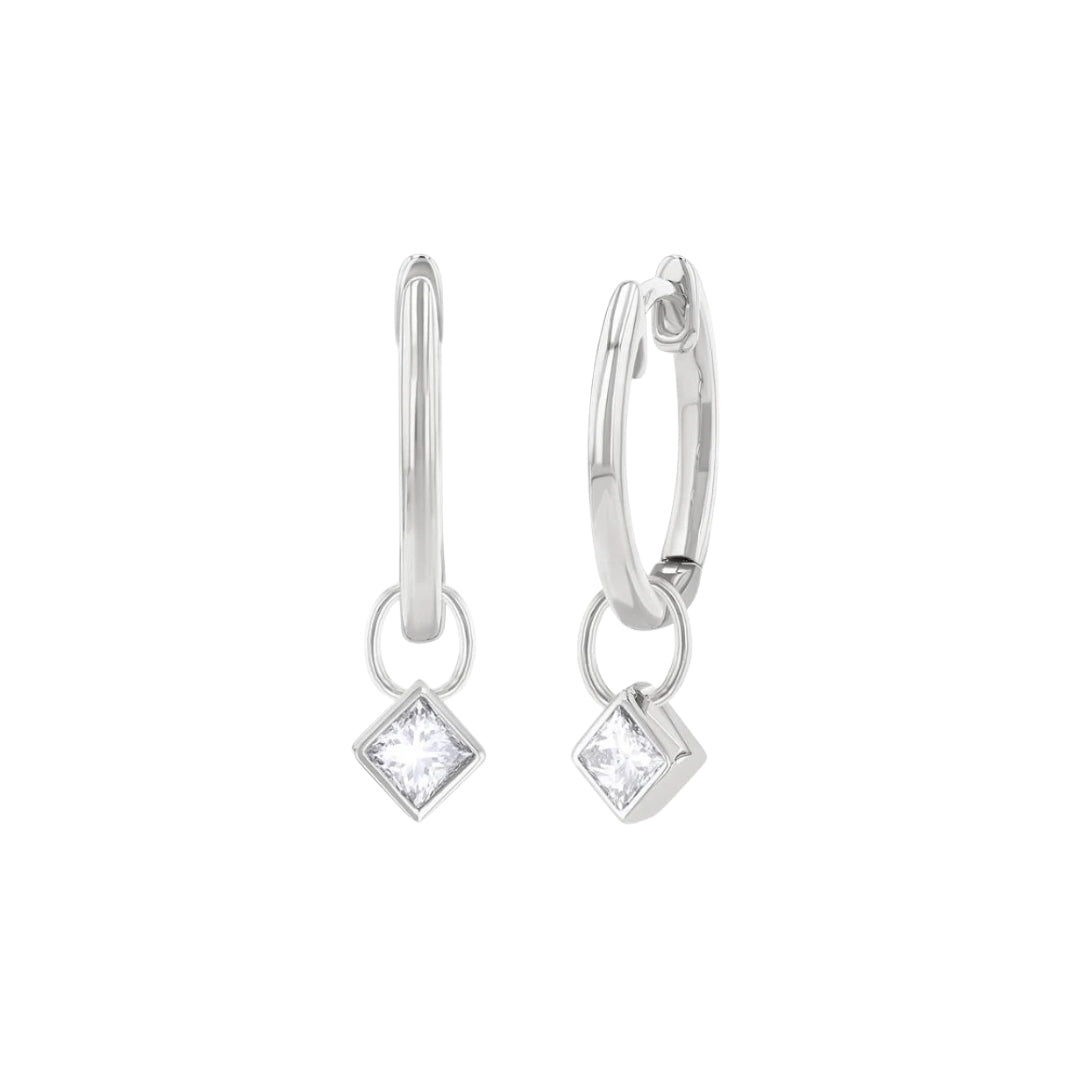 Princess Cut Diamond Charm Huggies
