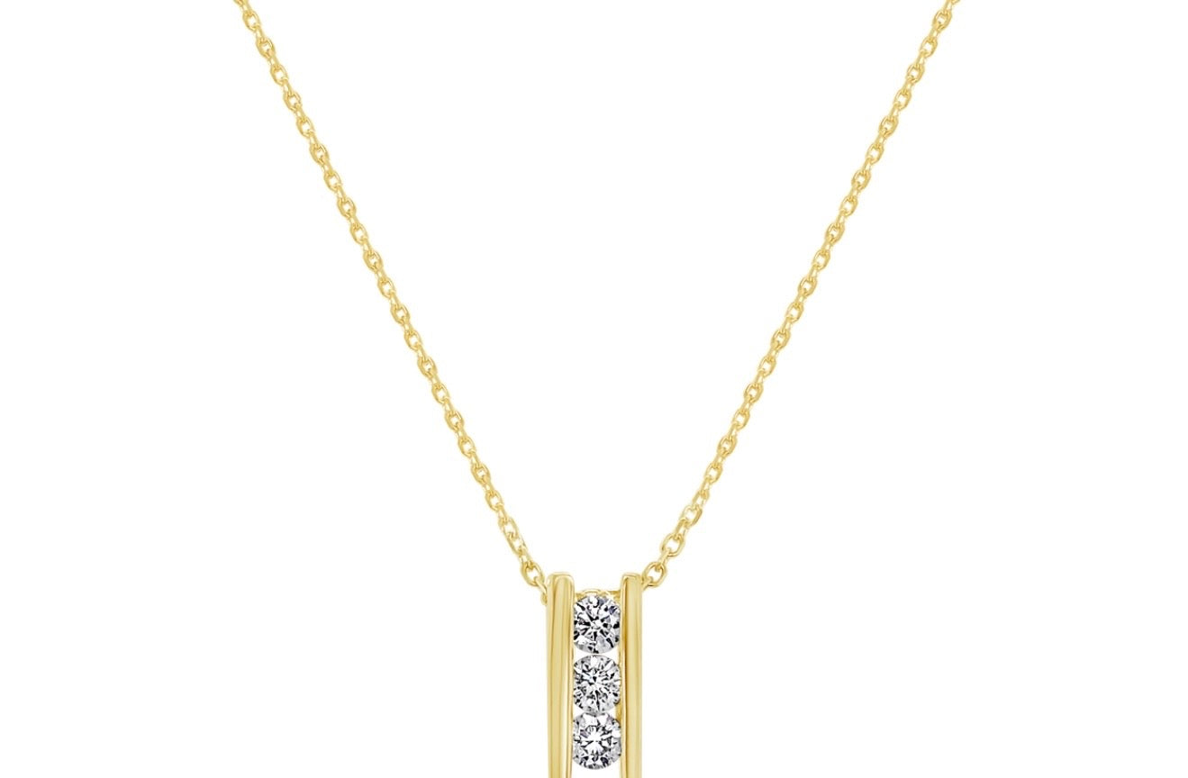 3 DIAMOND CHANNEL SET PENDANT NECKLACE