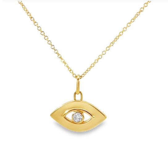 YELLOW GOLD DIAMOND EVIL EYE PENDANT NECKLACE 18"
