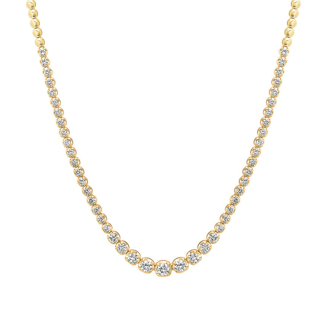 YELLOW GOLD DIAMOND AND BEAD TENNIS NECKLACE