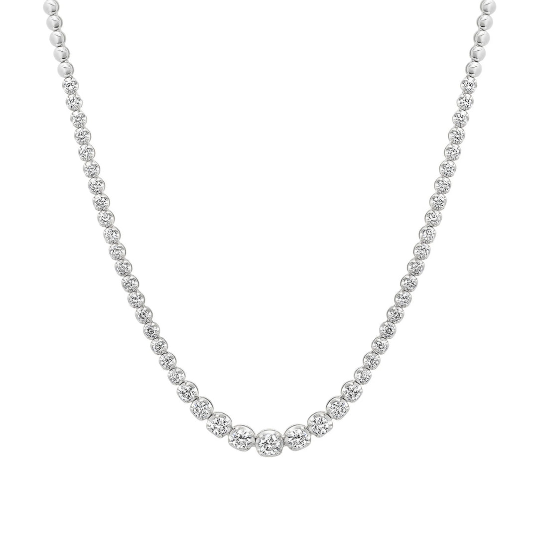 Halfway Graduated Diamond and Bead Tennis Necklace