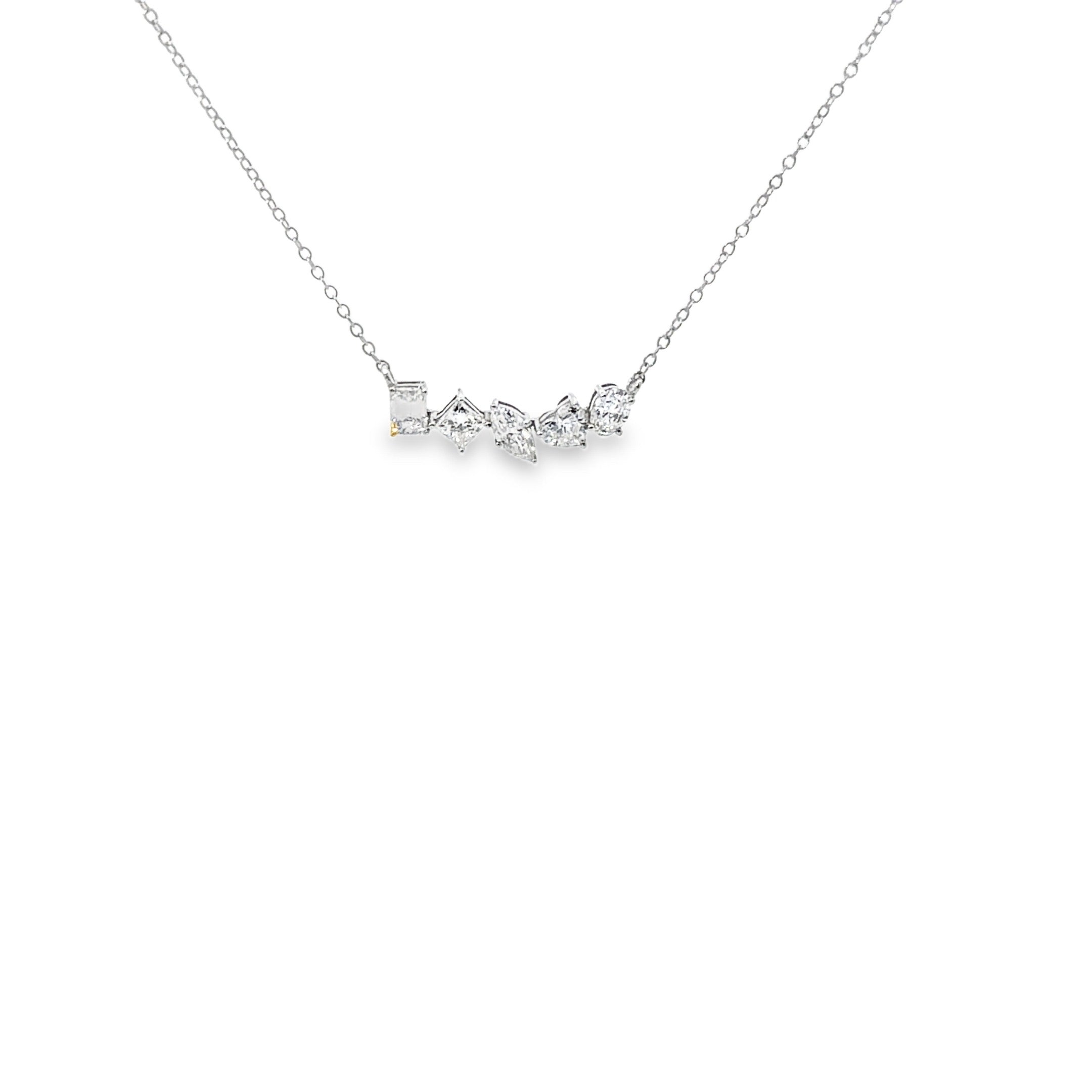 MULTI SHAPED DIAMOND BAR NECKLACE IN PLATINUM AND 18KT GOLD CHAIN