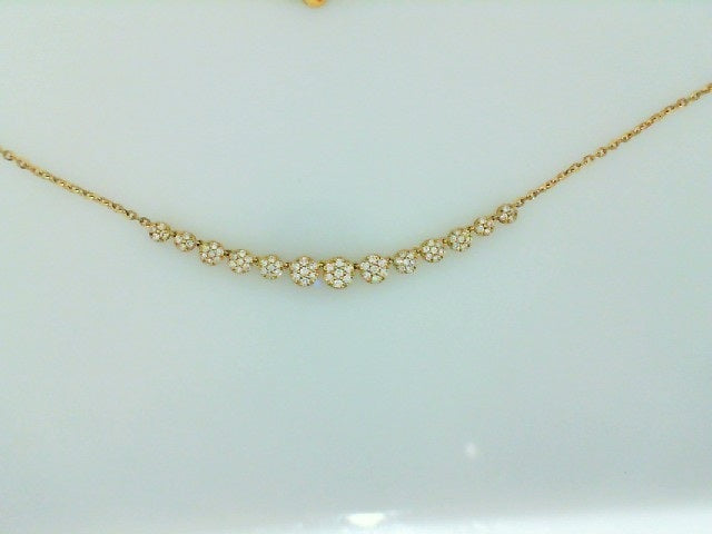 YELLOW GOLD DIAMOND CLUSTERS NECKLACE 18"