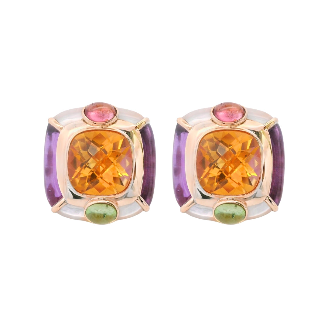 Multi Color Gemstone Statement Earrings