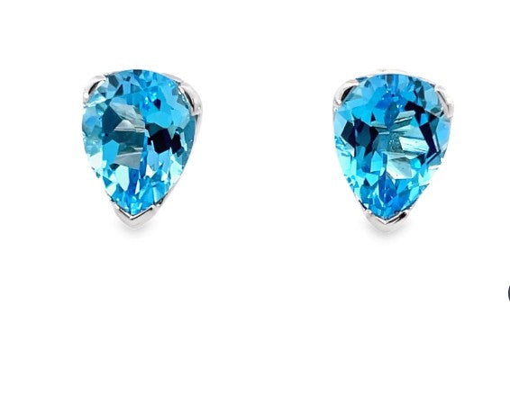 BLUE TOPAZ PEAR SHAPED STUD EARRINGS
