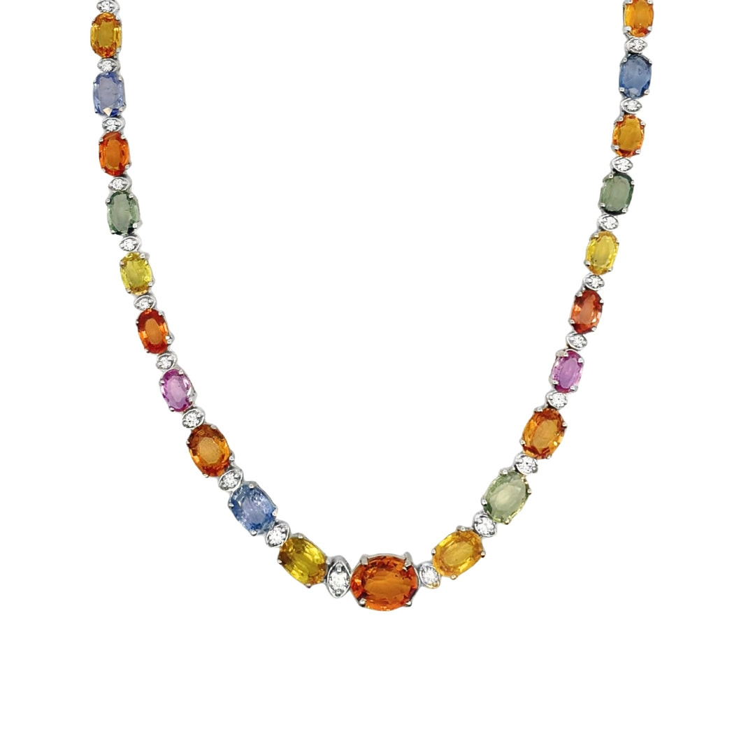 Fancy Sapphire and Diamond Tennis Necklace