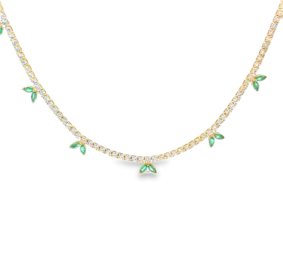 DIAMOND AND EMERALD LEAF TENNIS NECKLACE