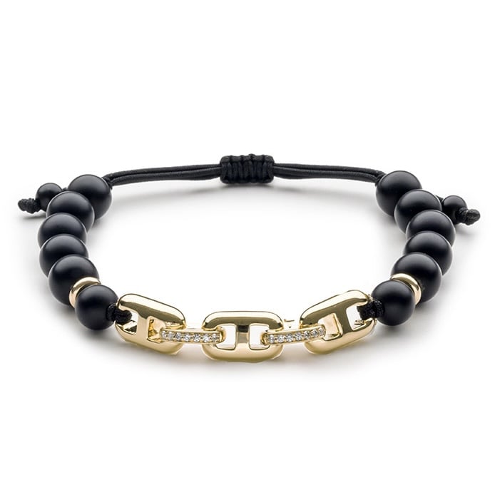 Diamond Onyx and Gold Beaded Bracelet