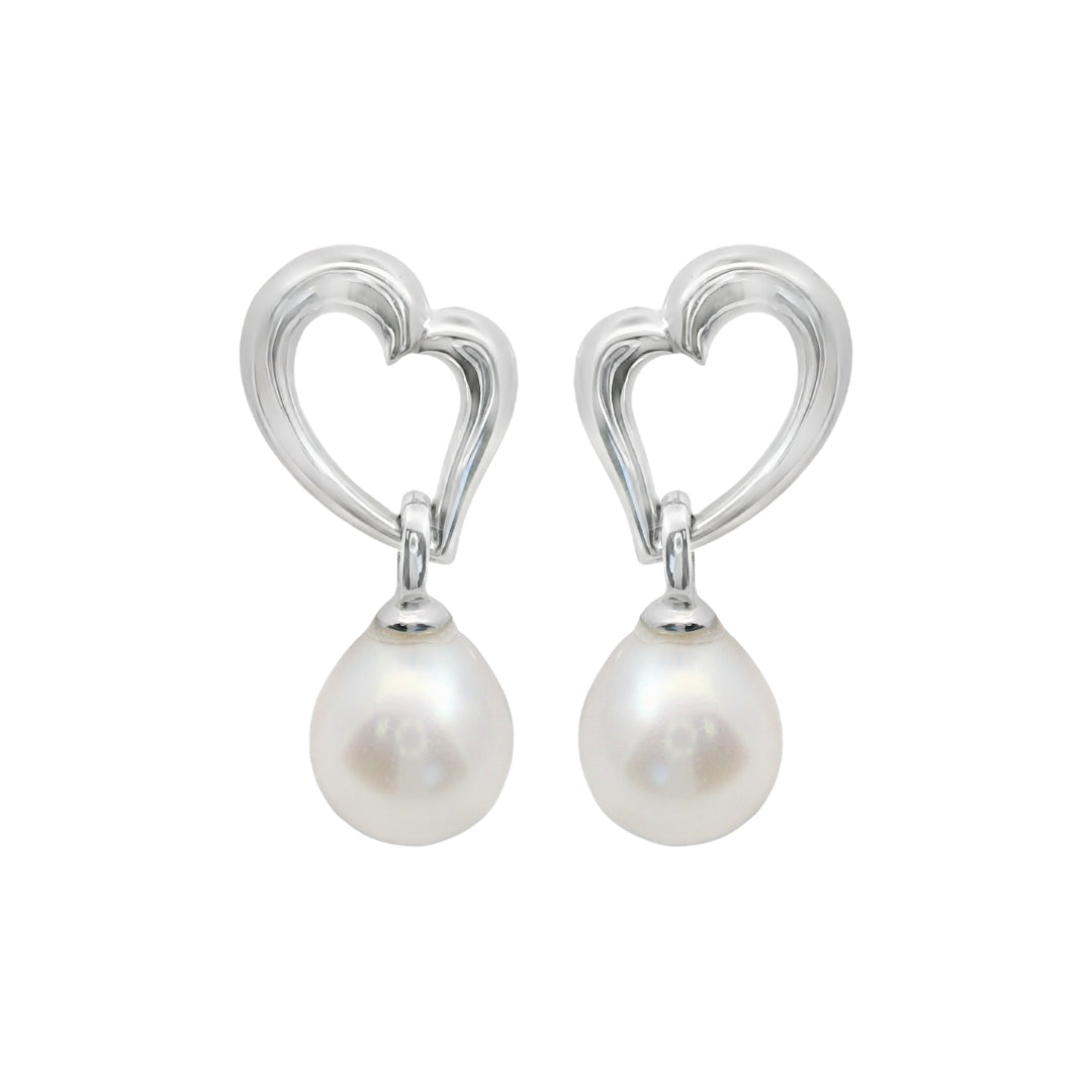 Pearl Heart Dangle Earrings