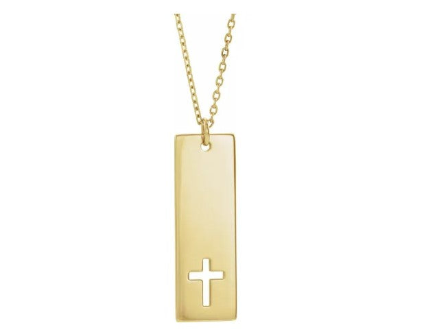 Engraved Pierced Cross Bar Necklace