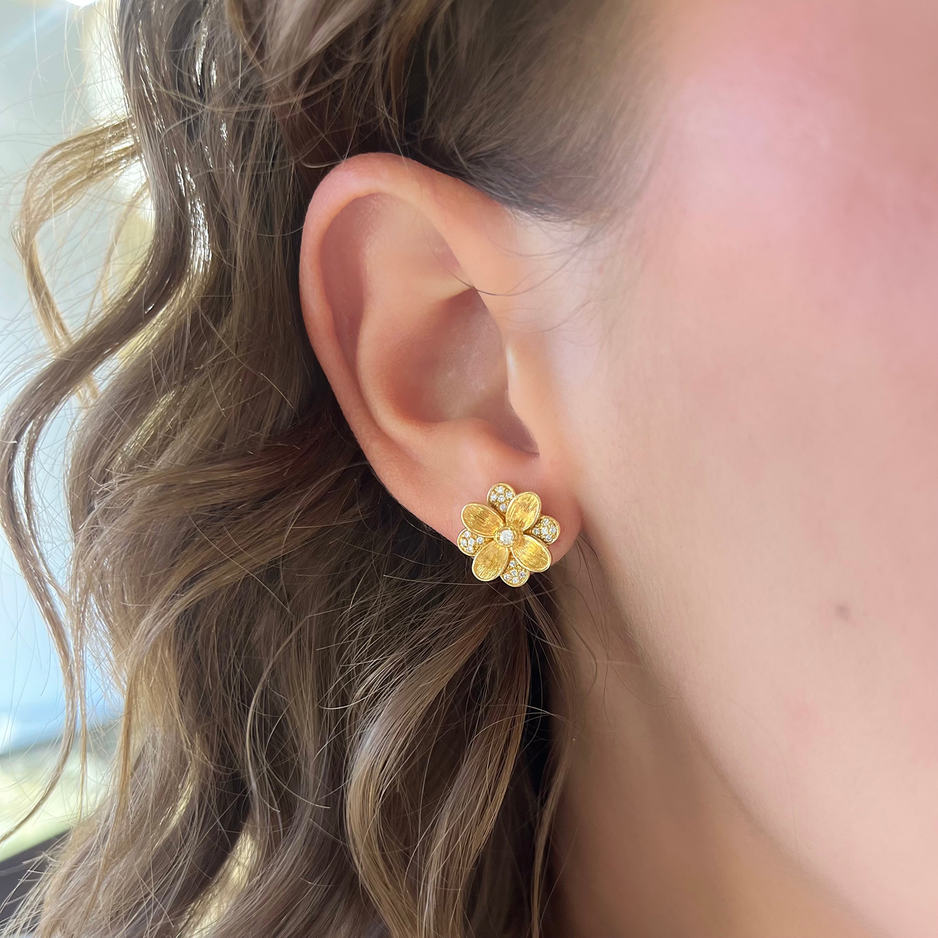 Textured Diamond Flower Earrings