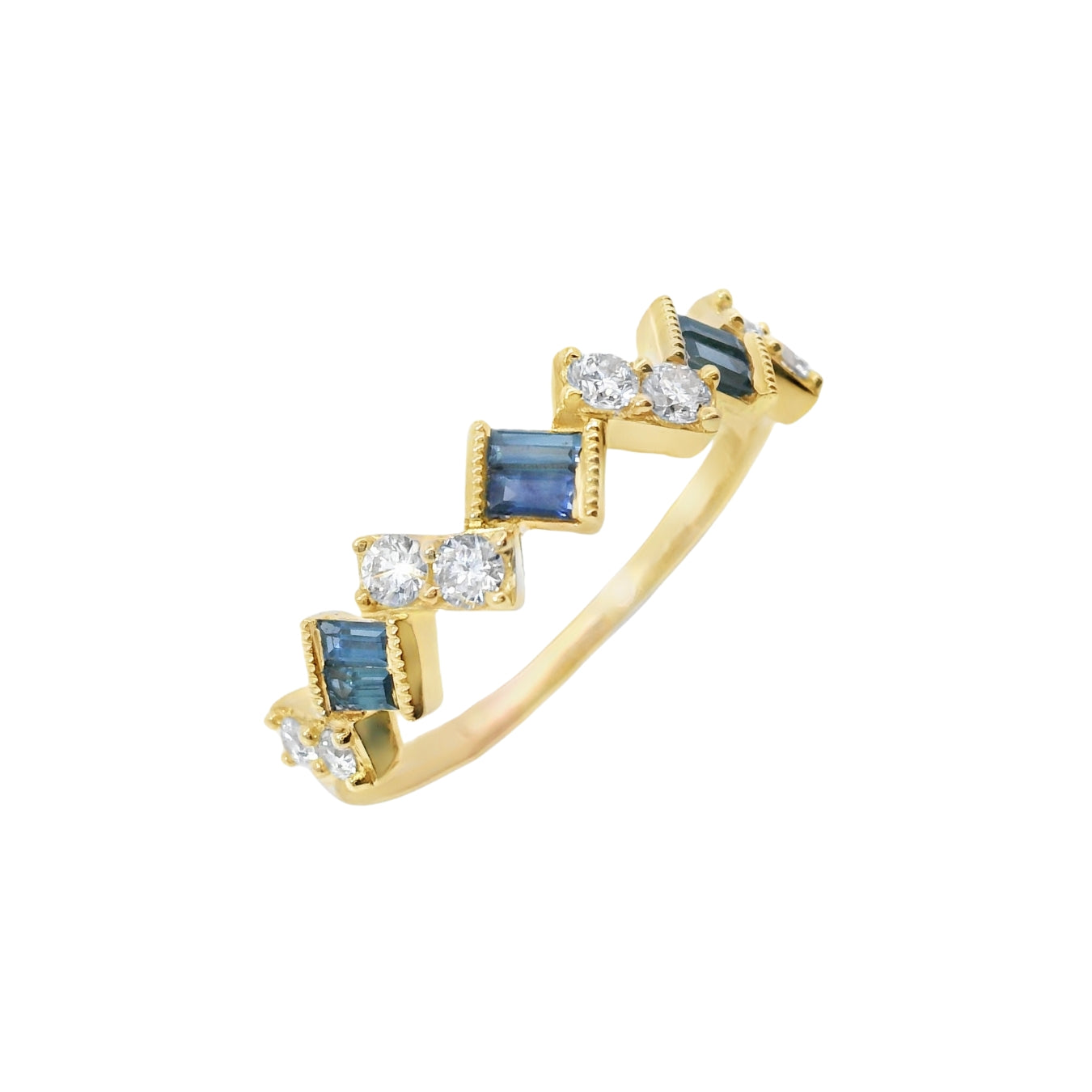 Sapphire and Diamond Zigzag Ring