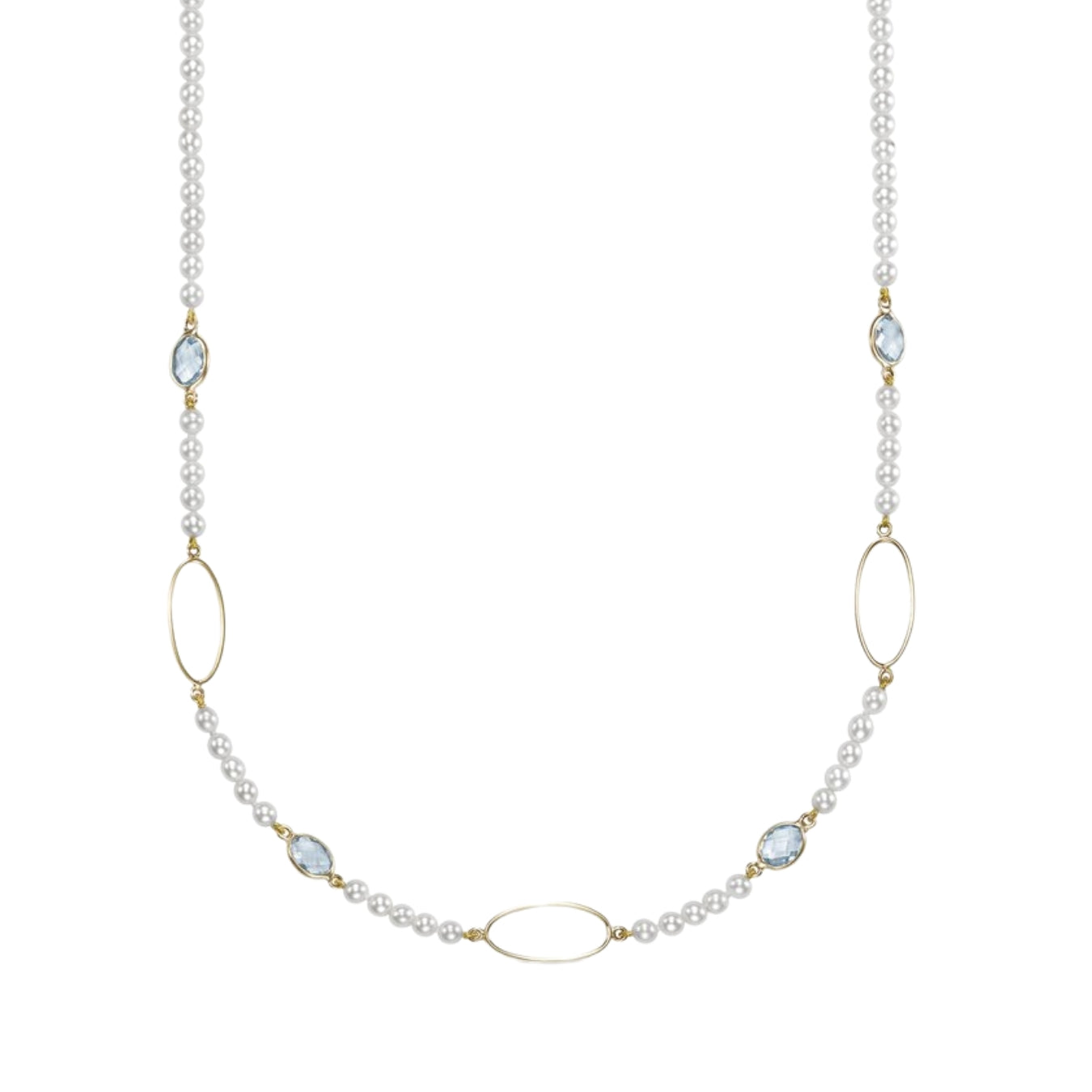 Pearl and Blue Topaz Oval Link Necklace