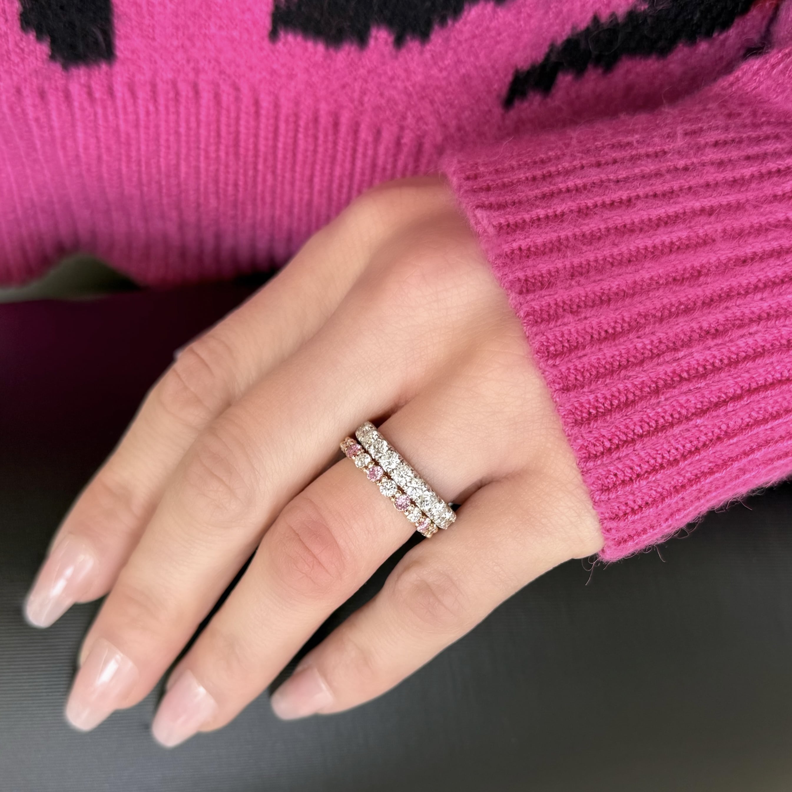 White and Pink Diamond Eternity Band