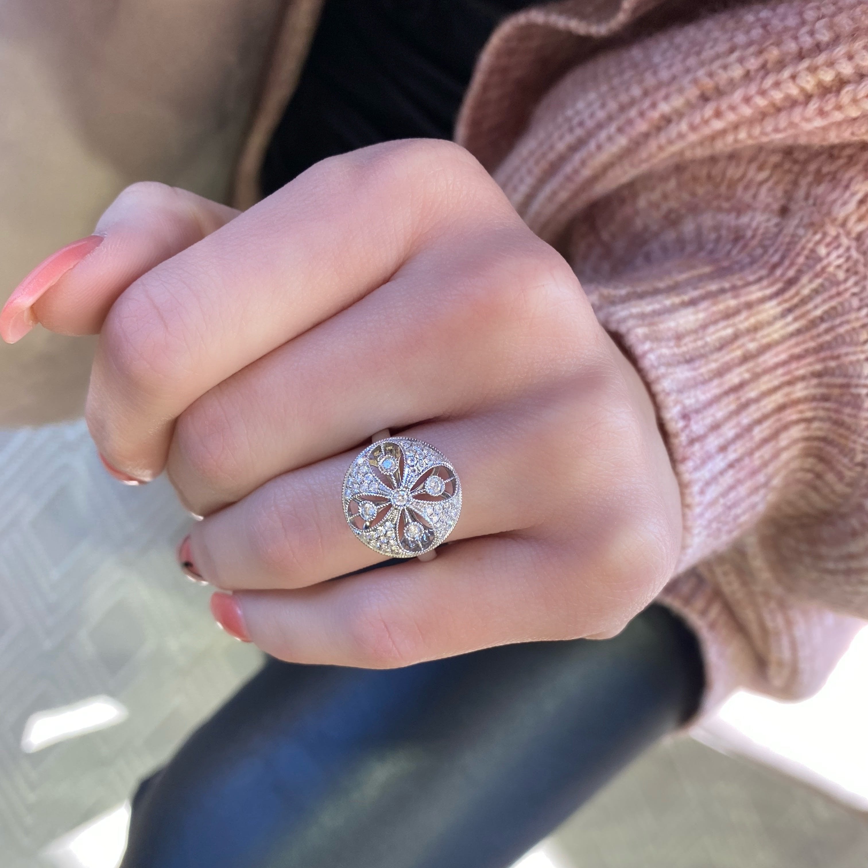 Diamond Filigree Flower Ring