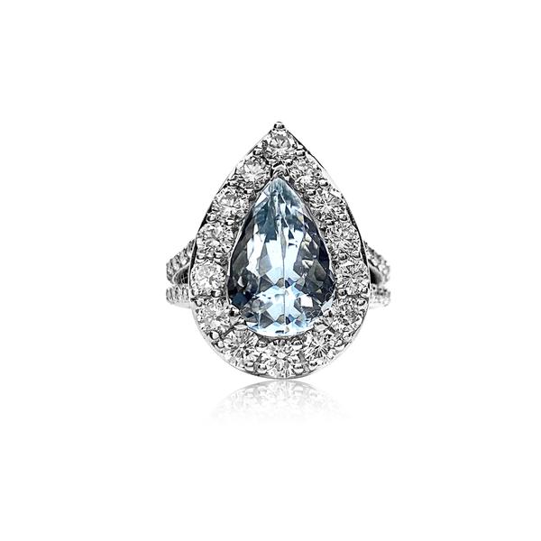 Pear Shape Aquamarine and Diamond Ring