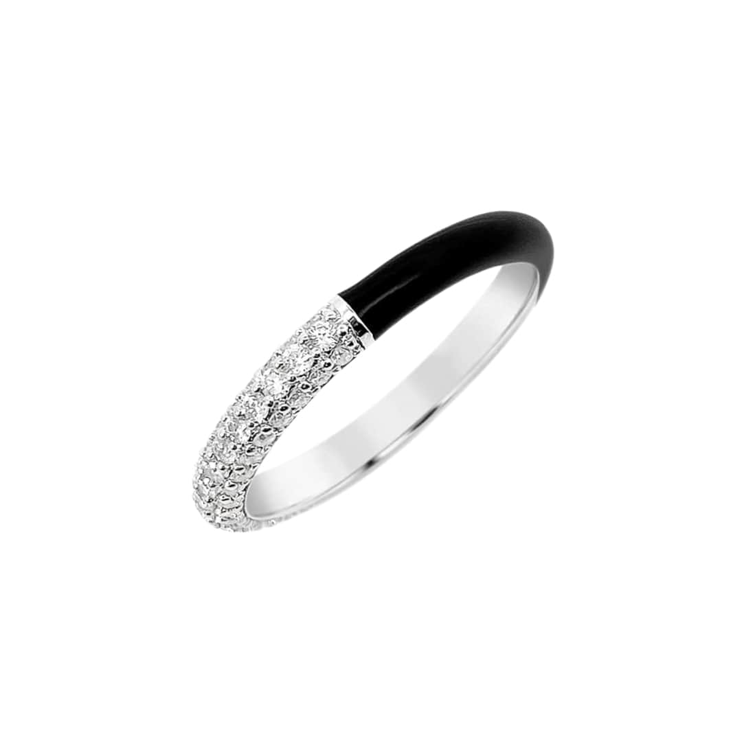 Half Pave Diamond Half Black Enamel Band