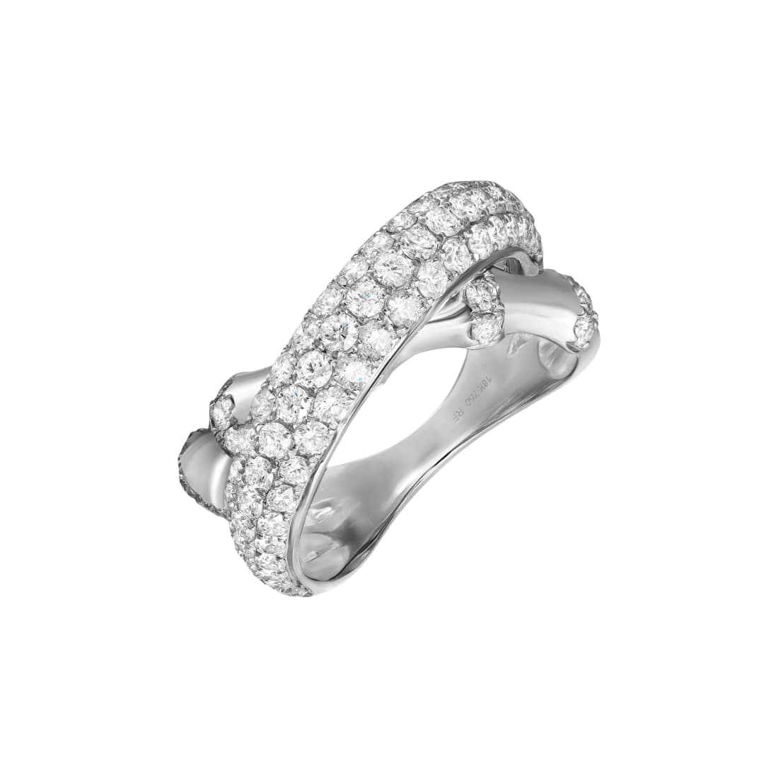 Pave Diamond Bamboo Crossover Ring