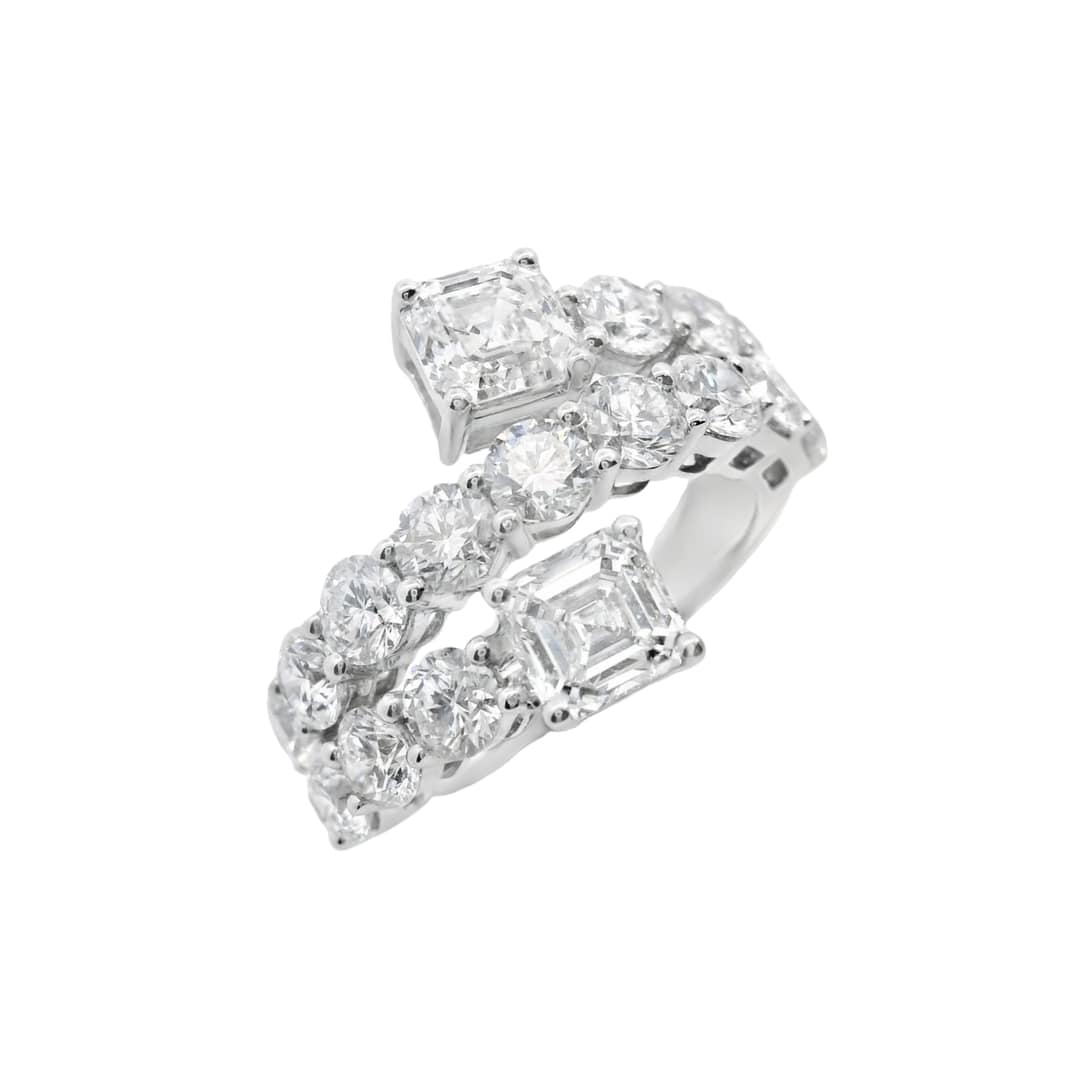 Asscher and Round Diamond Wrap Ring