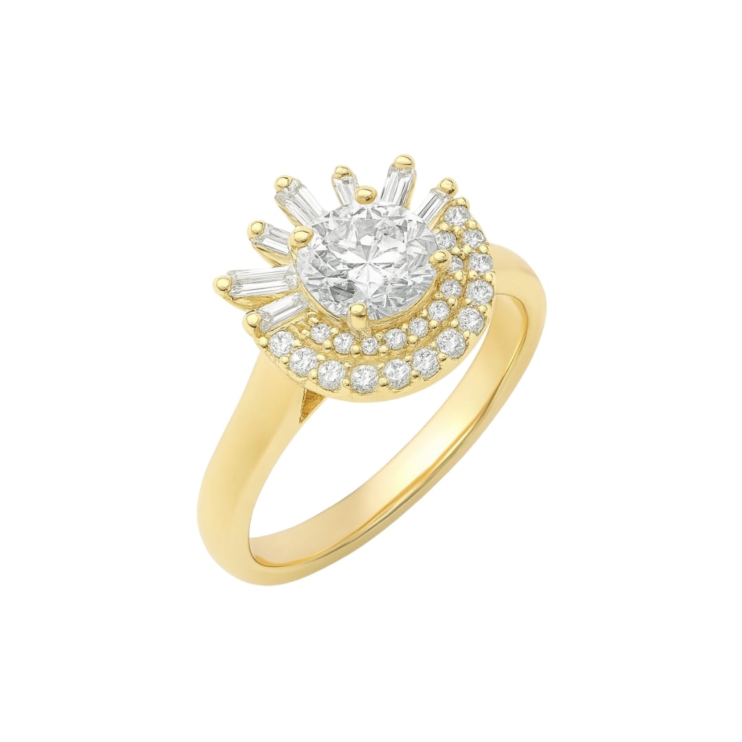 Baguette and Round Diamond Sunrise Ring