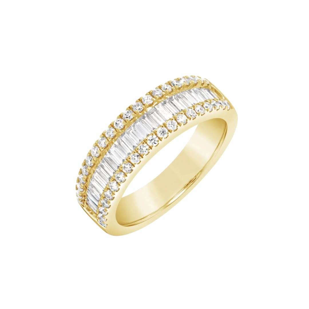 Baguette and Round Diamond Border Ring