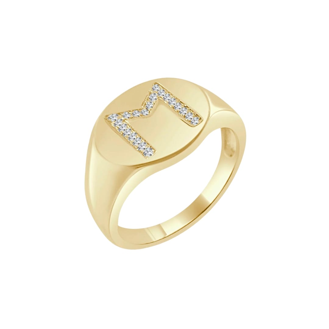 Diamond Initial Signet Ring