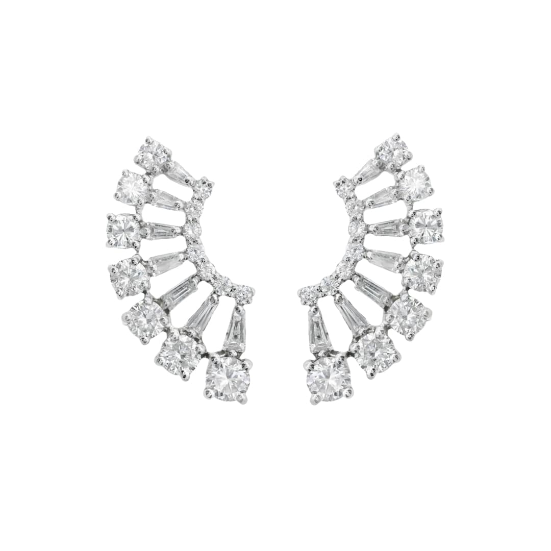 Baguette and Round Diamond Firework Earrings