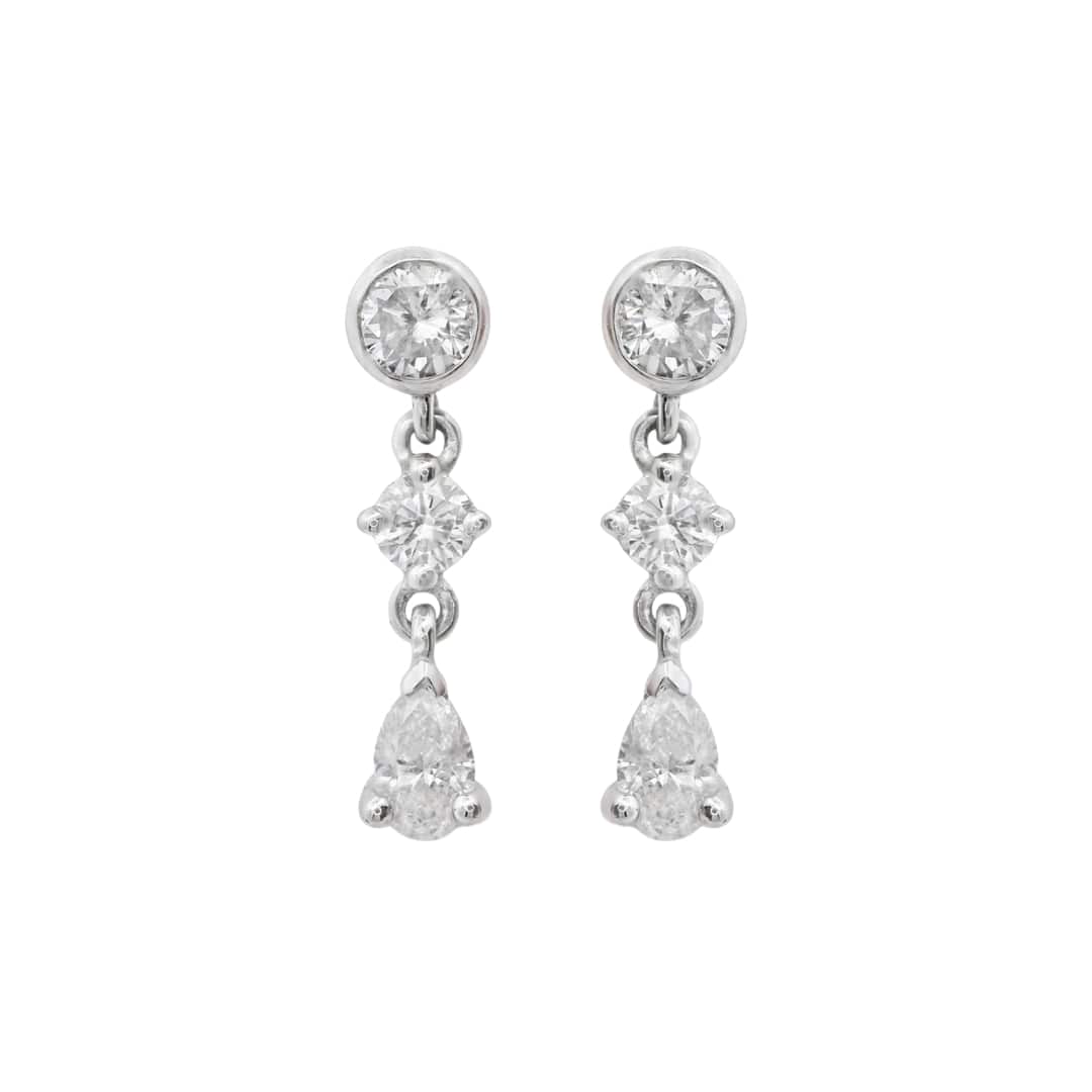 Pear and Round Diamond Drop Earrings
