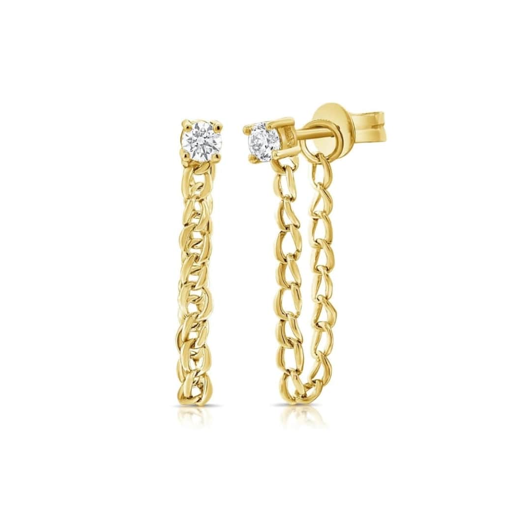 Diamond Stud Chain Earrings