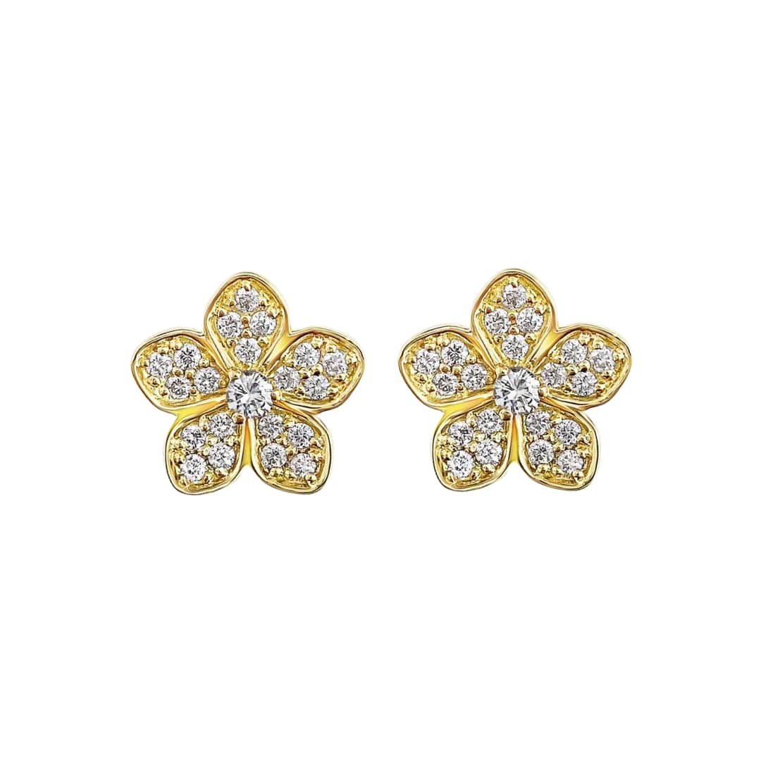 Pave Diamond Flower Earrings