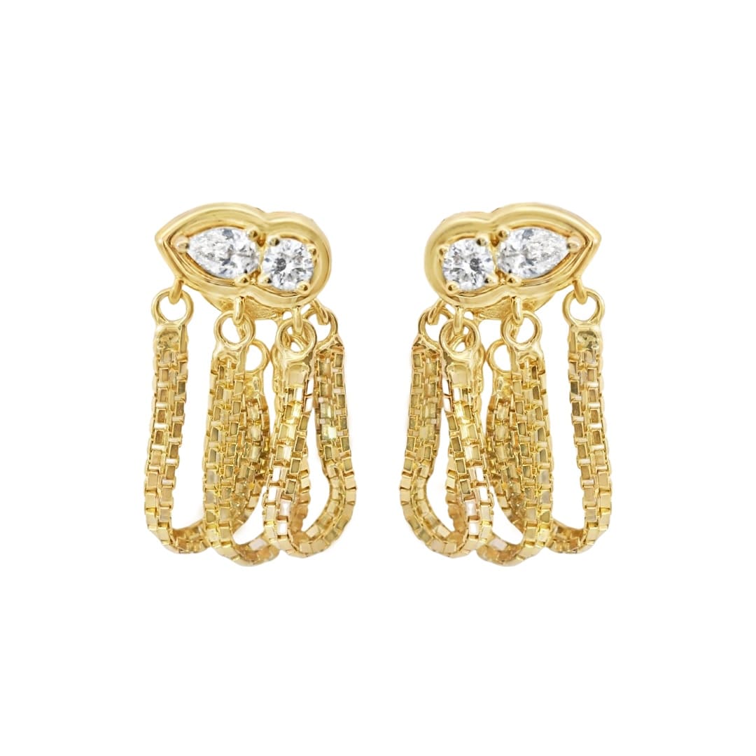 Pear and Round Diamond Bezel Chain Earrings