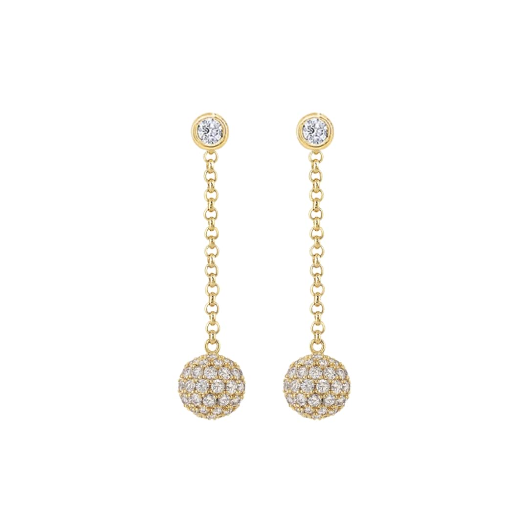 Pave Diamond Disco Ball Drop Earrings