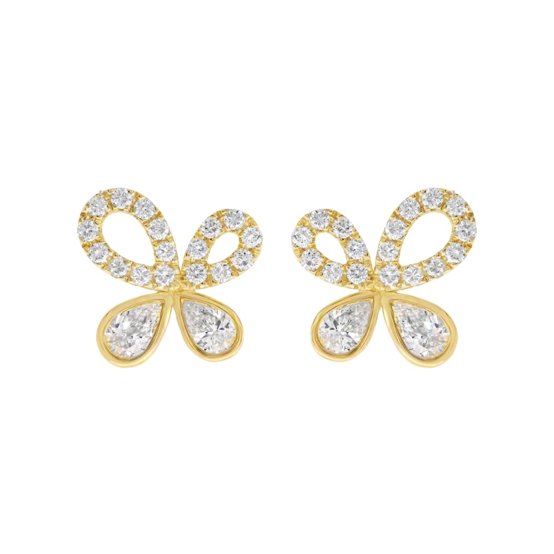Pear and Round Diamond Butterfly Earrings