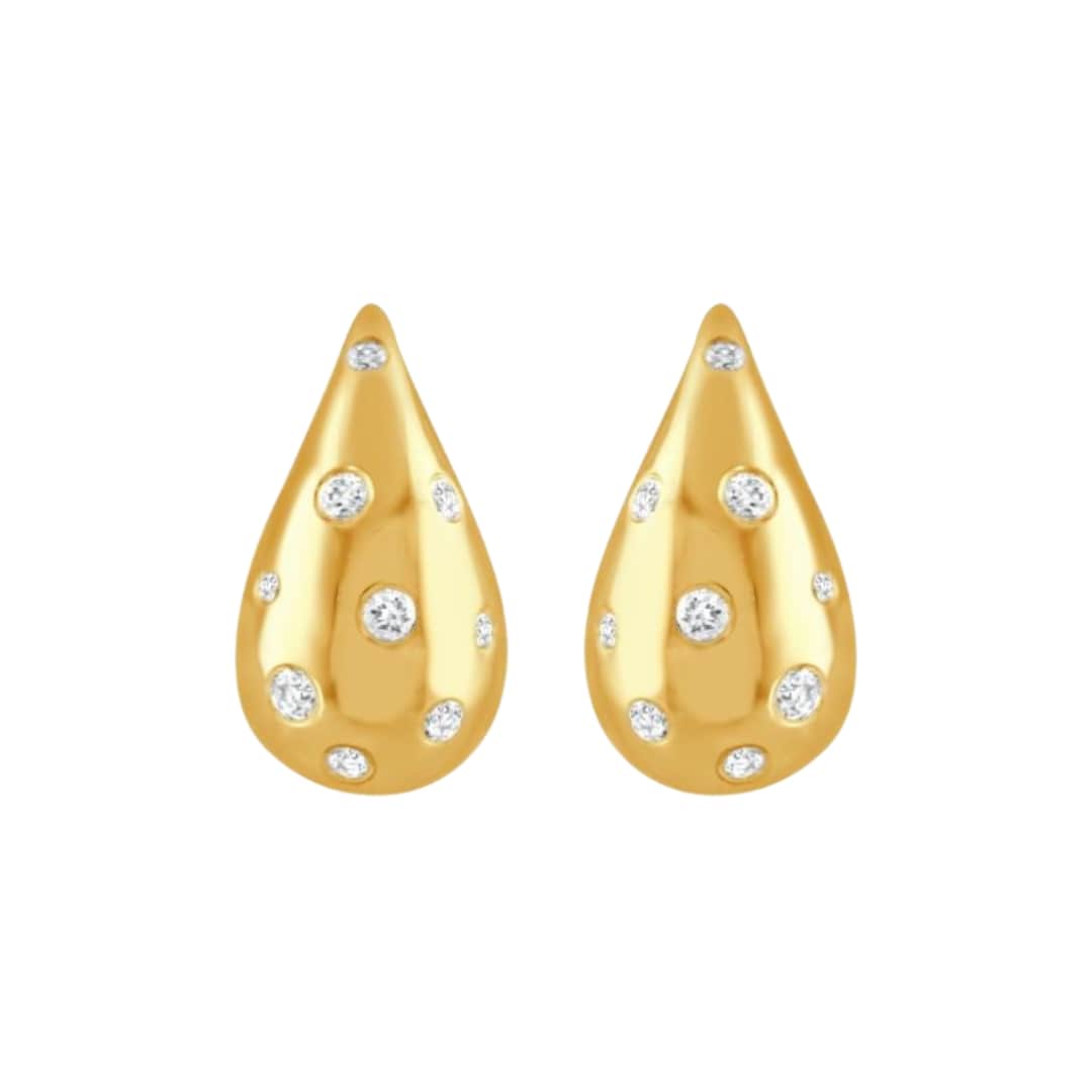Scattered Diamond Puffy Teardrop Earrings
