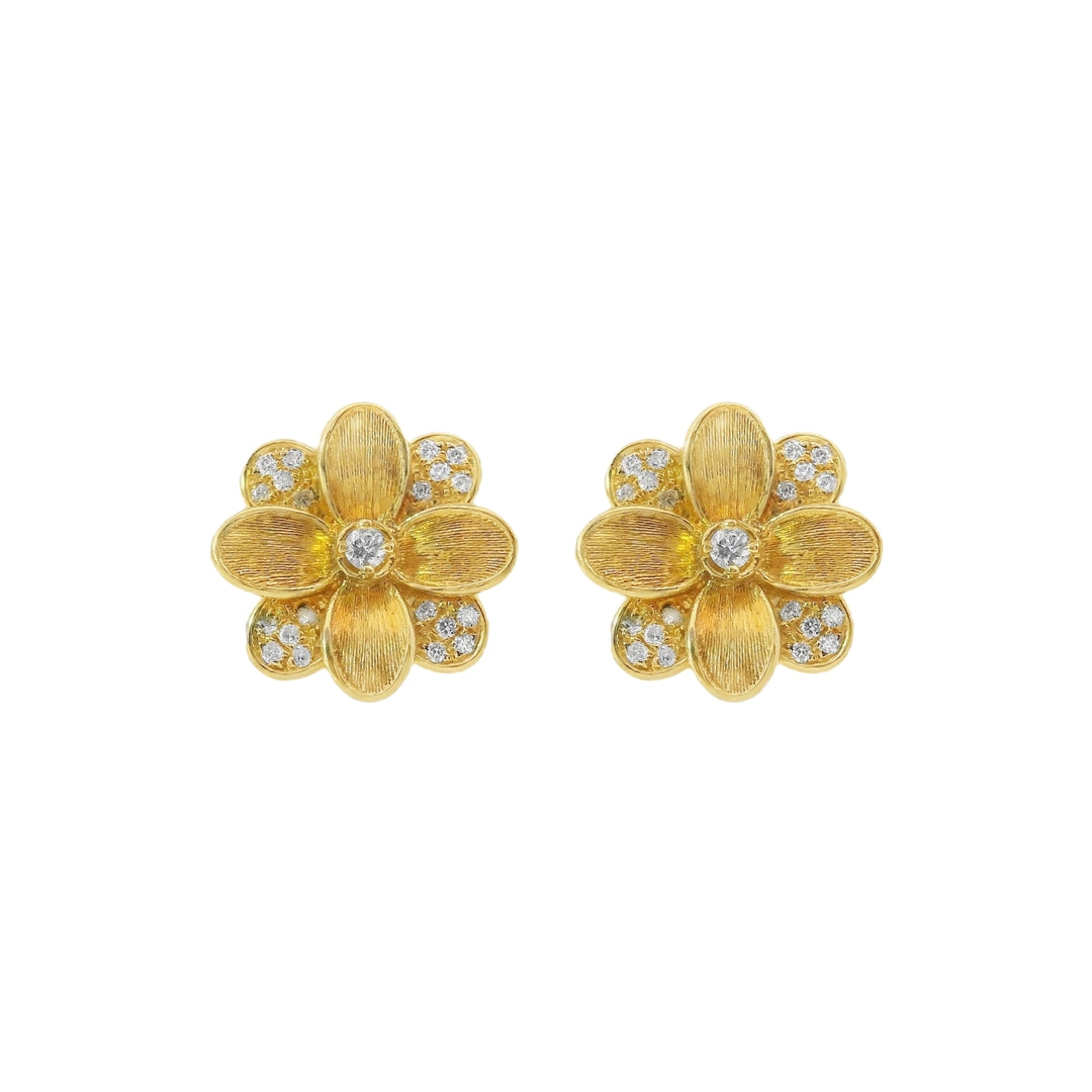 Textured Diamond Flower Earrings