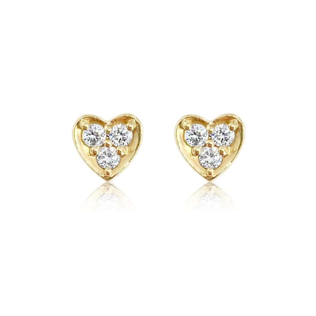 Three Stone Diamond Heart Stud Earrings