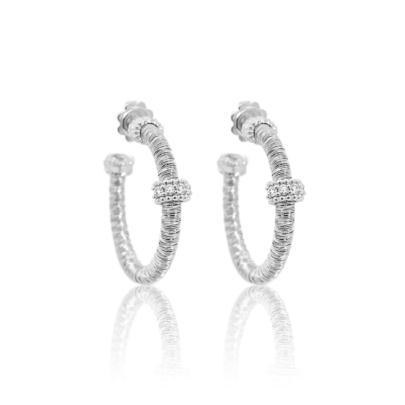 Textured Diamond Accent Hoops