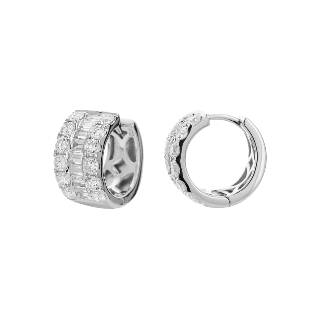 Mini Baguette and Round Diamond Huggie Earrings