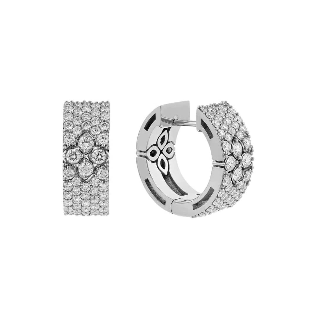 Pave Diamond Flower Huggie Earrings