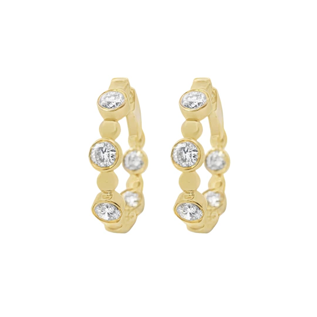 5 Stone Beaded Diamond Bezel Hoops