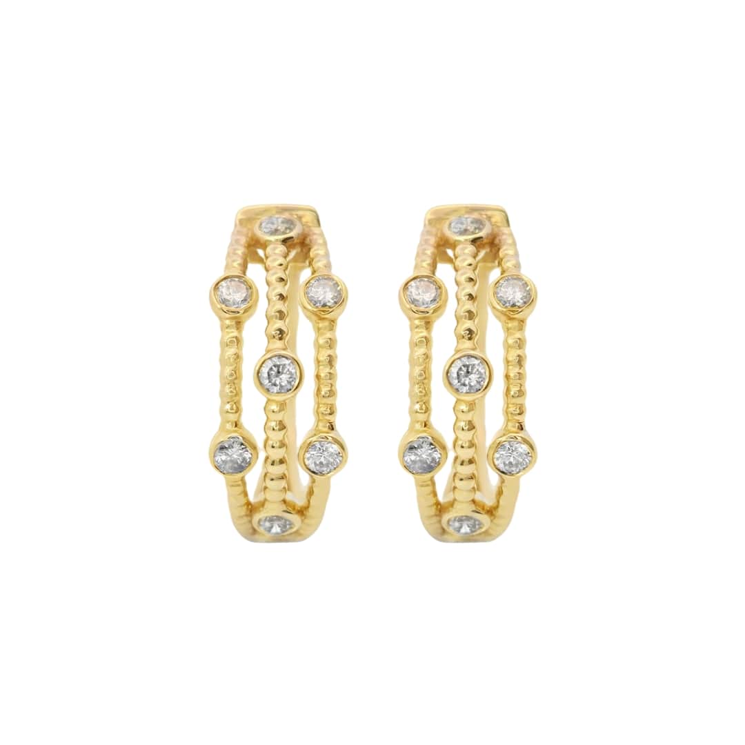 Beaded Row Bezel Diamond Hoops