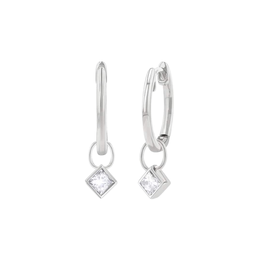 Gold Huggies with Princess Cut Diamond Charm