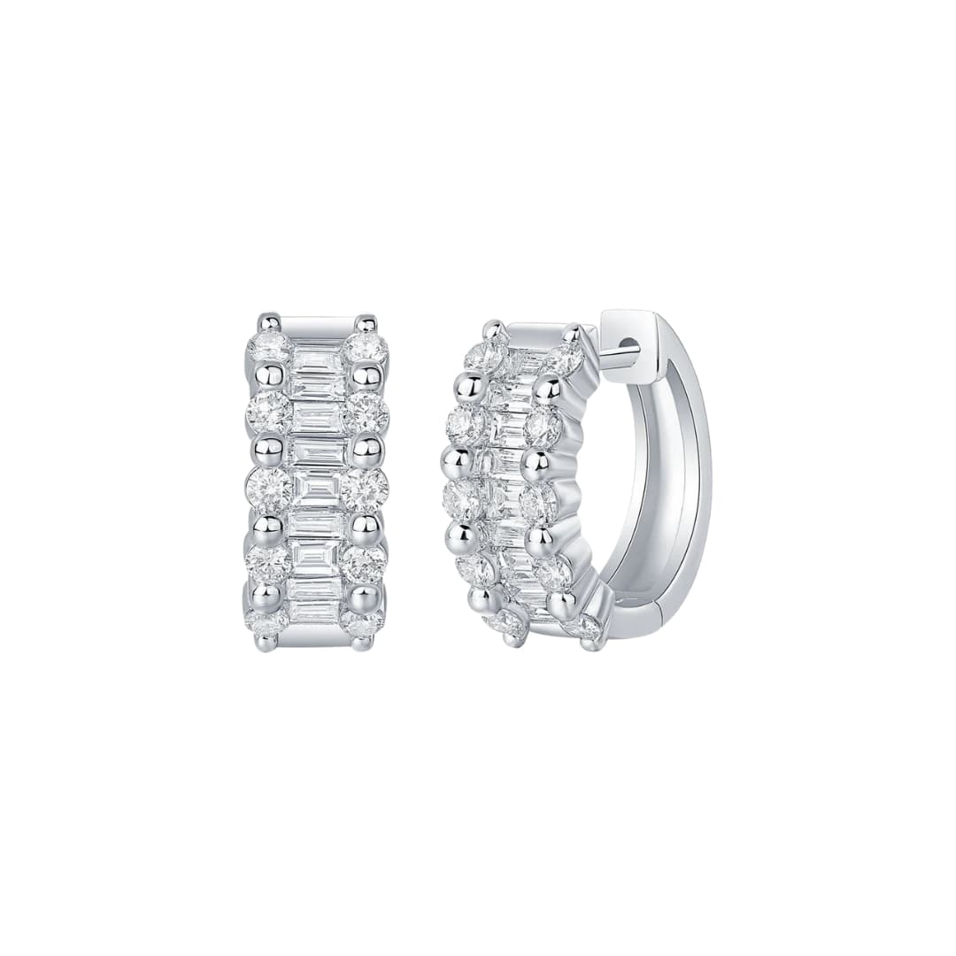 Baguette and Round Diamond Huggies