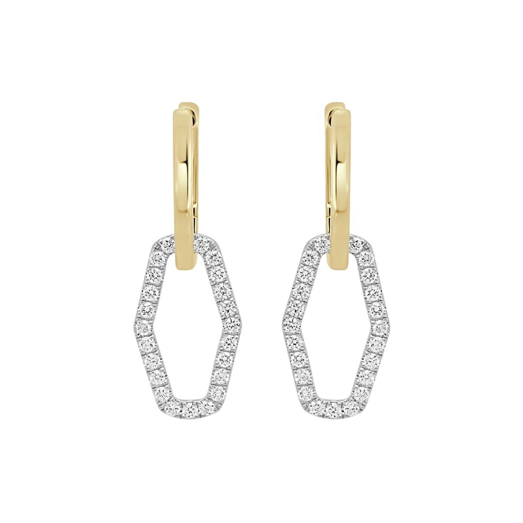 Diamond Hexagon Dangle Huggie Earrings