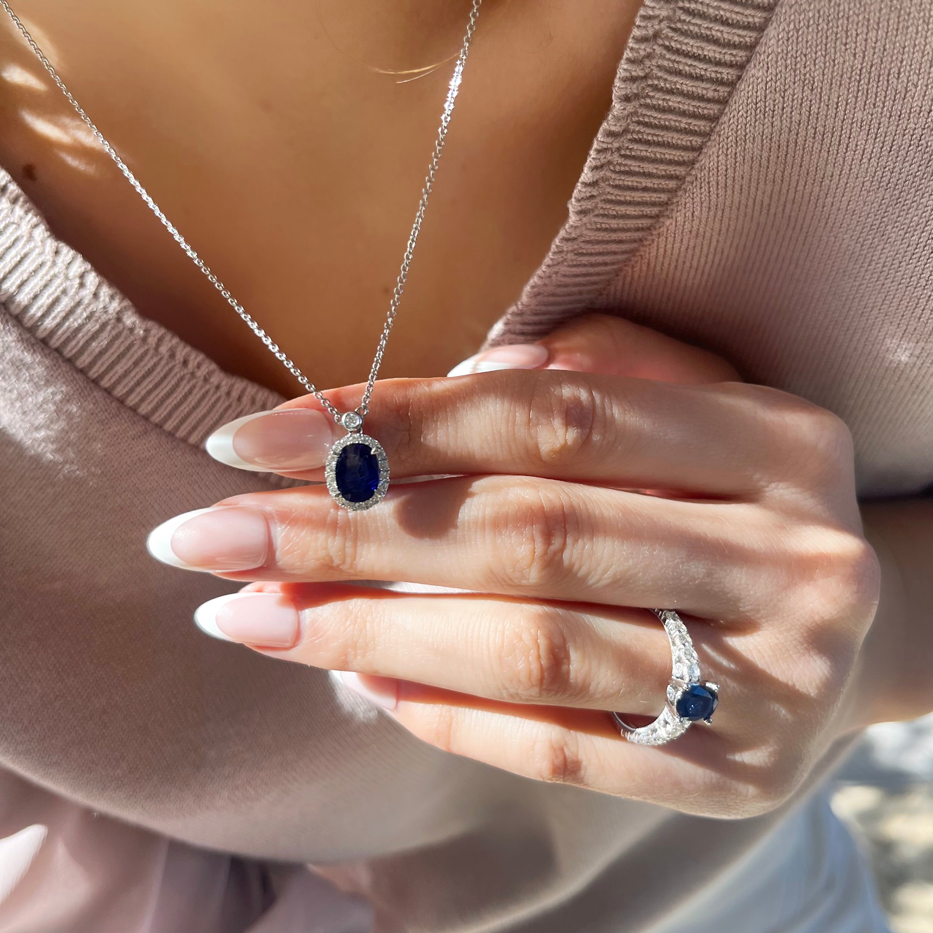 Sapphire and Diamond Halo Necklace