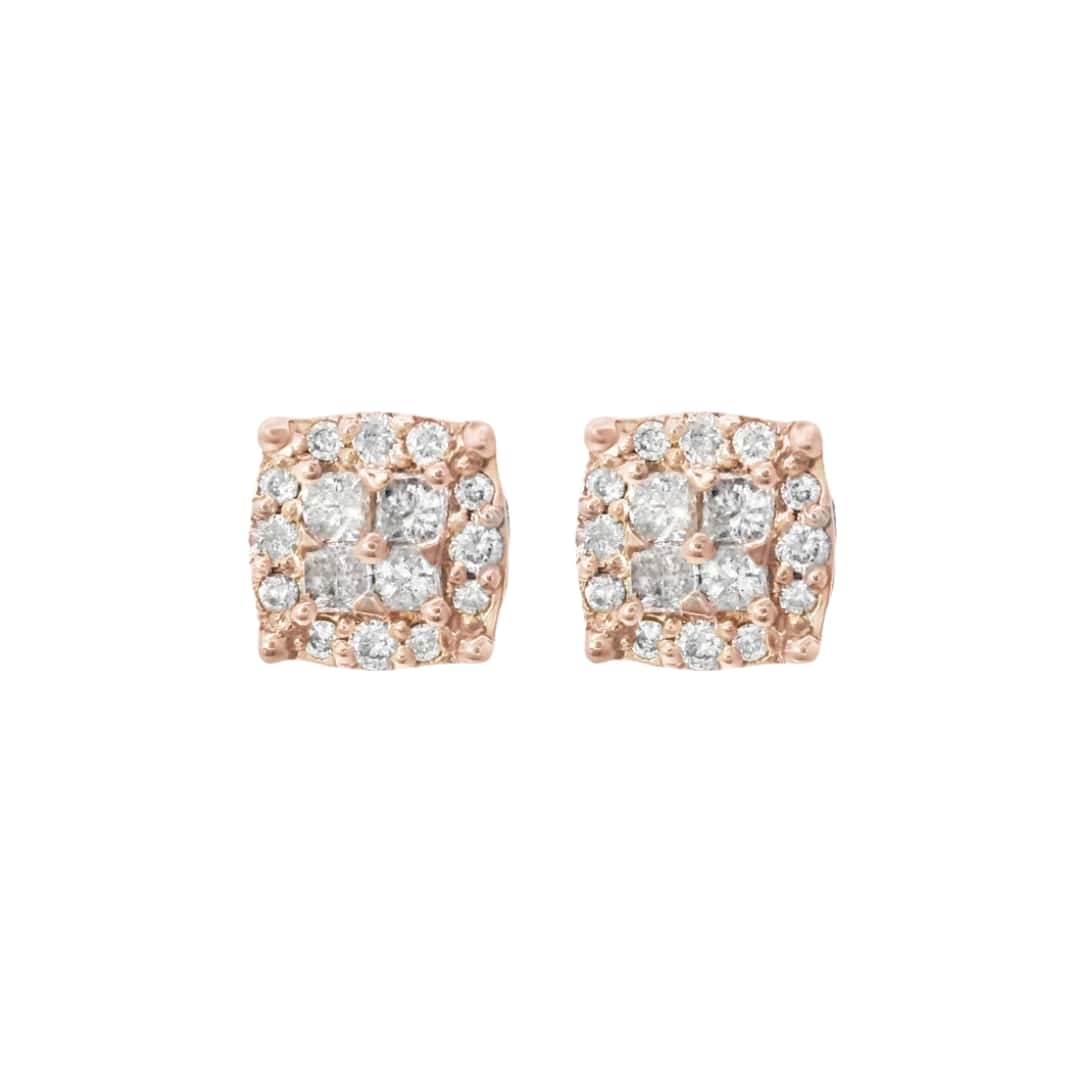 Princess and Round Diamond Stud Earrings