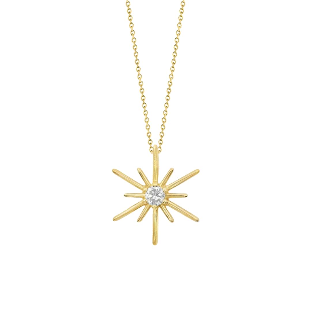 Single Diamond Starburst Pendant Necklace
