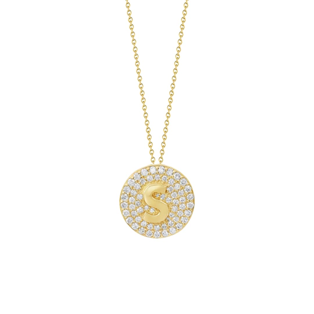 Pave Diamond Circle Initial Necklace