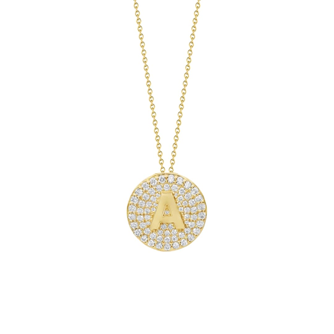 Pave Diamond Circle Initial Necklace