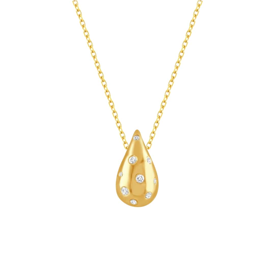 Scattered Diamond Puffy Teardrop Necklace